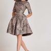 Clothing Teri Jon | Metallic Patterned Jacquard Cocktail Dress Blush/Bronze