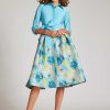 Clothing Teri Jon | Taffeta Floral Jacquard Shirt Dress Aqua Multi