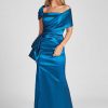 Clothing Teri Jon | Taffeta Asymmetrical Gown Navy