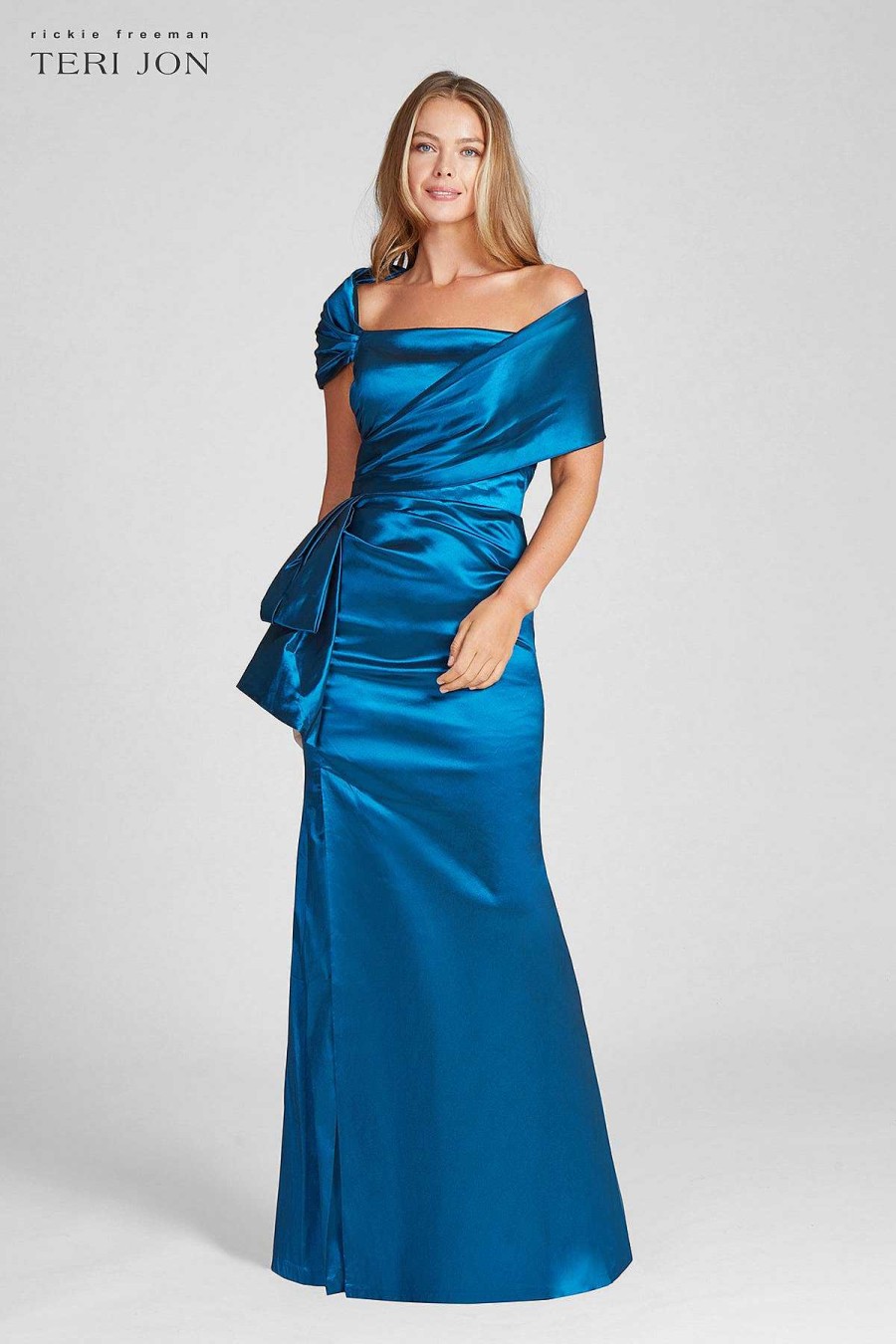 Clothing Teri Jon | Taffeta Asymmetrical Gown Navy