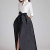 Clothing Teri Jon | Taffeta Shirt Gown With Textured Jacquard Skirt White Black