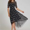 Clothing Teri Jon | Lace Short Sleeve High Low Dress Black Multi