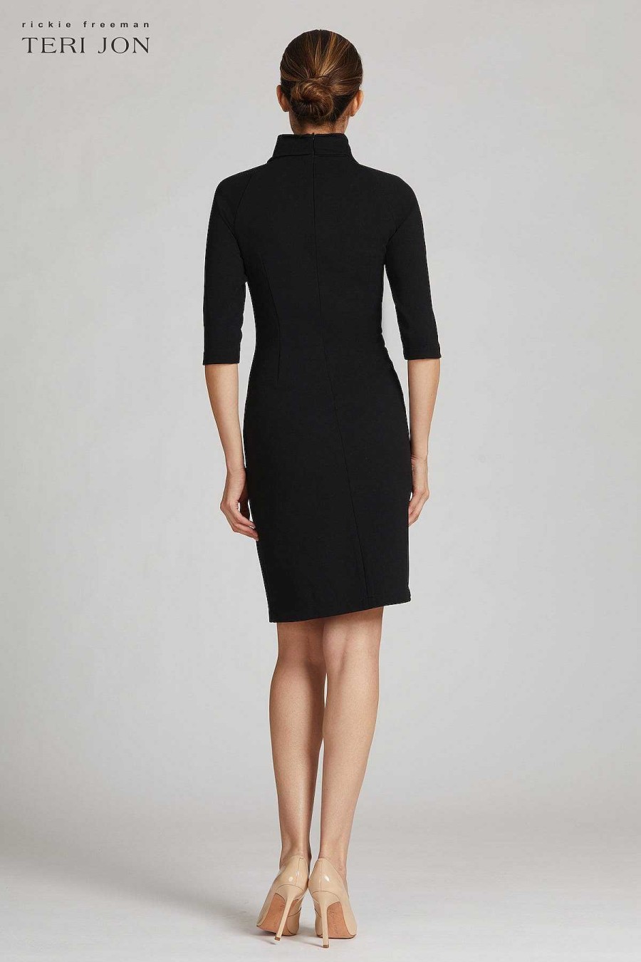 Clothing Teri Jon | 3/4 Sleeve Bow Neck Sheath Dress Black