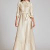 Clothing Teri Jon | Metallic Jacquard Shirtdress Gown Gold