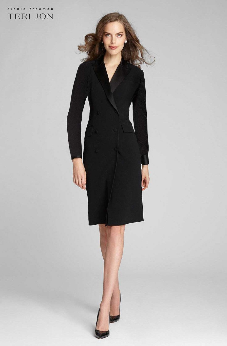 Clothing Teri Jon | Tuxedo Long Sleeve Coat Dress Black