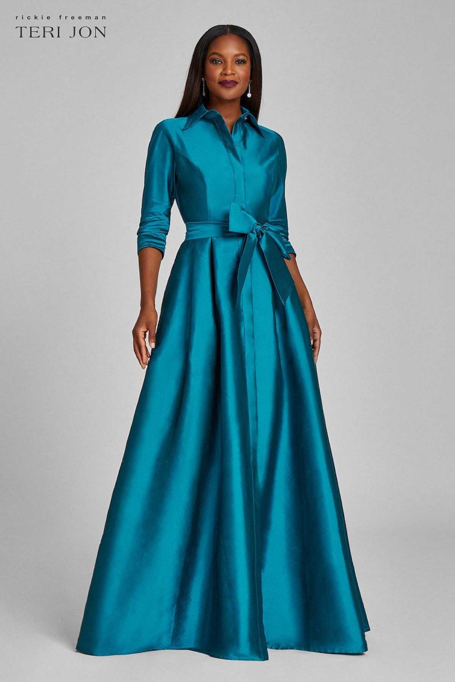 Clothing Teri Jon | Taffeta Shirt Waist Gown