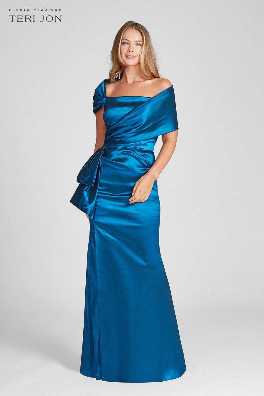 Clothing Teri Jon | Taffeta Asymmetrical Gown Navy