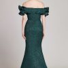 Clothing Teri Jon | Ruffle Off Shoulder Metallic Jacquard Gown Teal