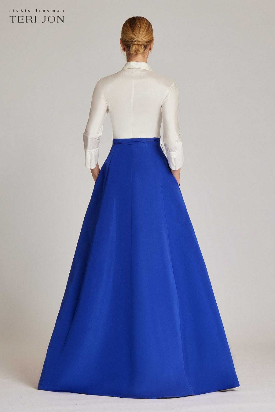 Clothing Teri Jon | Taffeta Shirt Gown With White Top And Bright Color Skirt