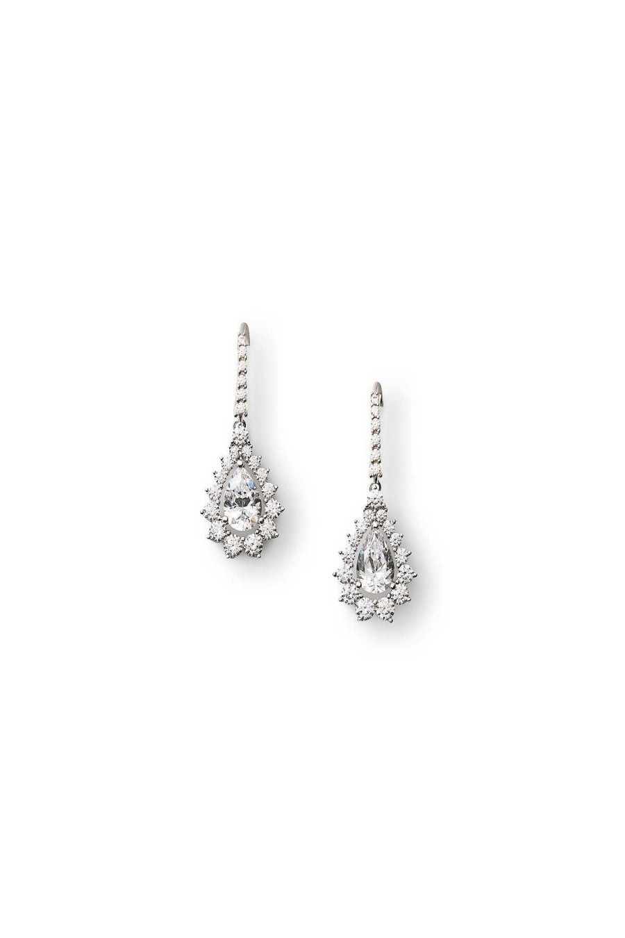 Accessories Teri Jon | Pear Shape Diamond Drop Earrings White Diamond