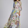 Clothing Teri Jon | Patchwork Print Pleated Chiffon Maxi Gown Multi