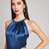 Clothing Teri Jon | Crepe Back Satin Jewel Neck Halter Gown French Blue