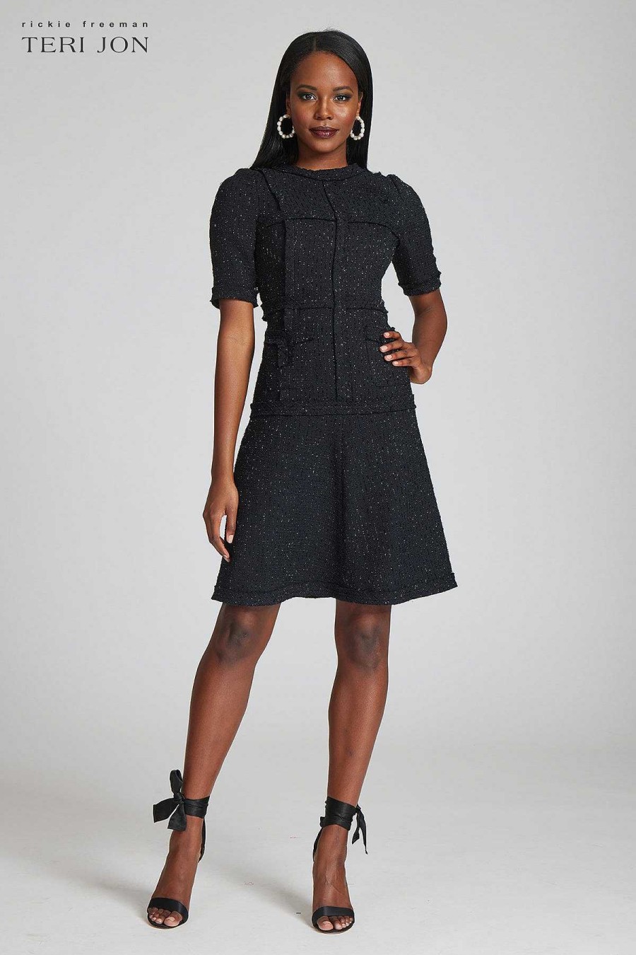 Clothing Teri Jon | Tweed Dress With Metallic Trim