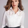 Clothing Teri Jon | Taffeta Eyelet Top Shirt Gown White Black