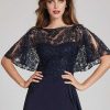 Clothing Teri Jon | Crepe Gown With Sheer Sequin Bodice Navy