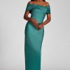 Clothing Teri Jon | Off Shoulder Cuff Metallic Gown Emerald