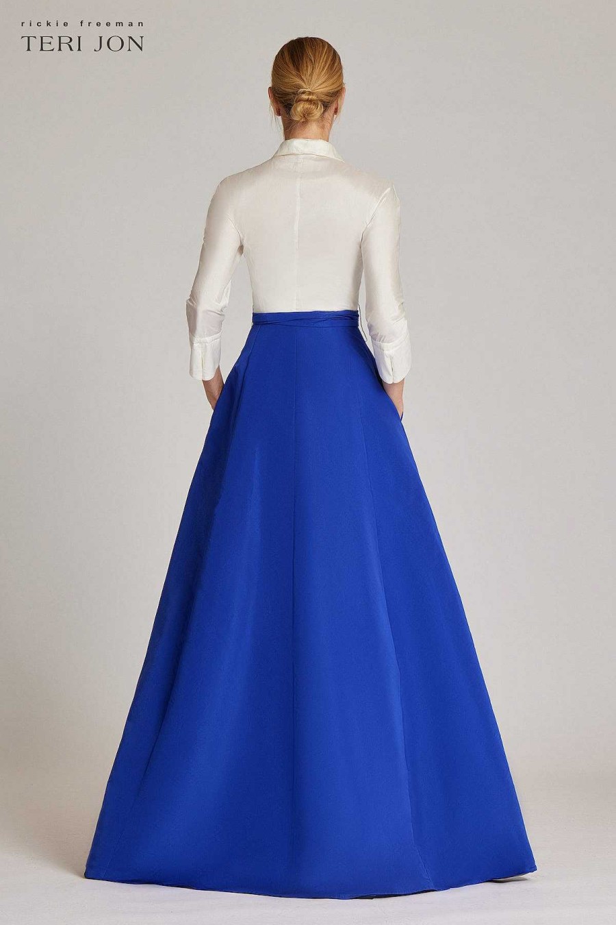 Clothing Teri Jon | Taffeta Shirt Gown With White Top And Bright Color Skirt