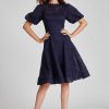 Clothing Teri Jon | Embroided Lace Fit N Flare Puff Sleeve Dress