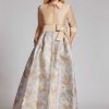 Clothing Teri Jon | Taffeta Shirt Gown With Jacquard Floral Skirt Gold Multi