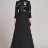 Clothing Teri Jon | Sequin Short Dress With Long Attachable Skirt Black