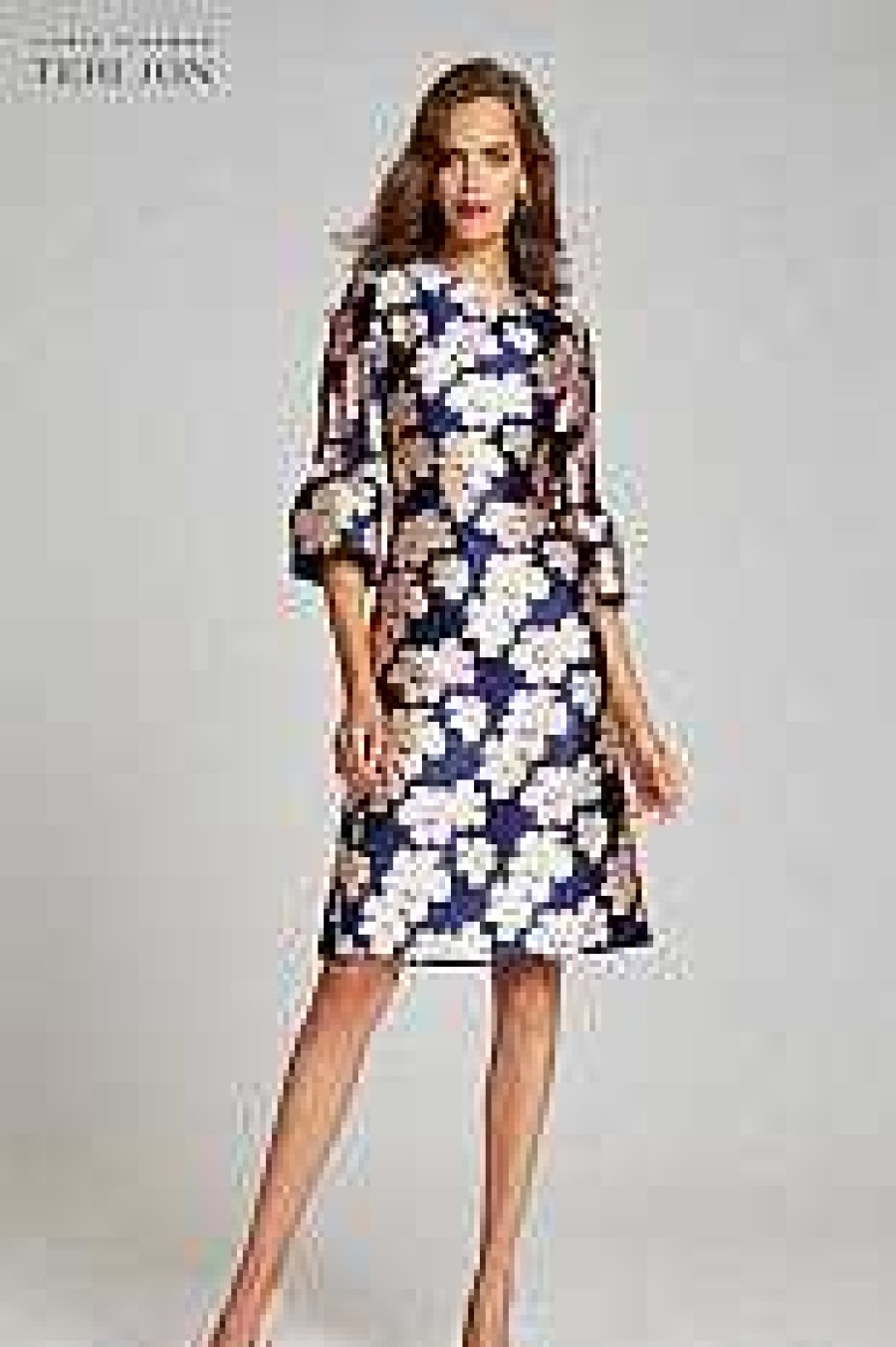 Clothing Teri Jon | Floral Pattern Bell Sleeve Dress