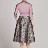 Clothing Teri Jon | Taffeta Shirt Dress With Metallic Jacquard Fabric Mauve Multi