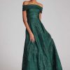 Clothing Teri Jon | Off Shoulder A Line With Side Pleat Metallic Gown