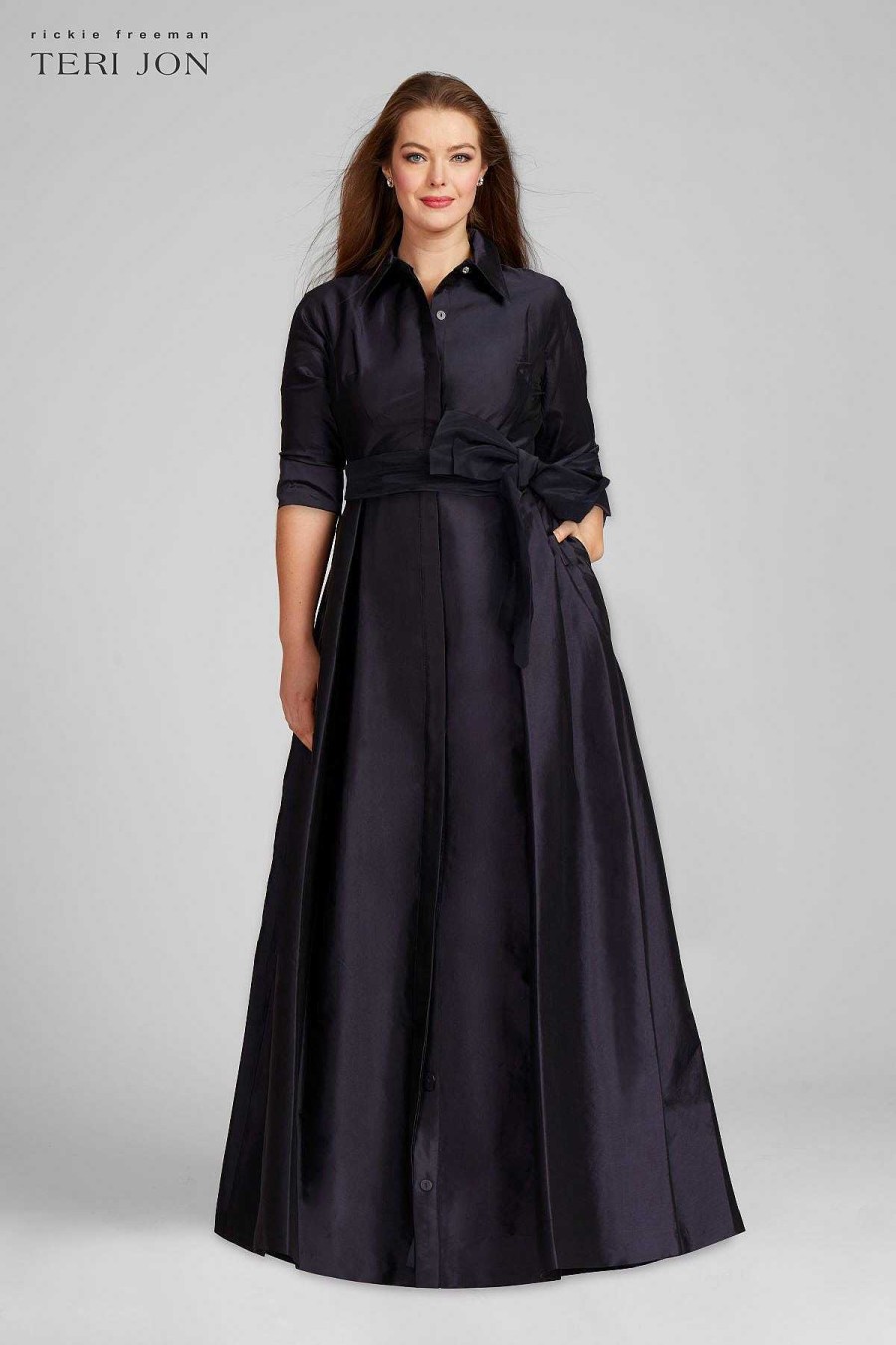 Clothing Teri Jon | Taffeta Shirt Waist Gown