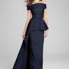 Clothing Teri Jon | Jacquard Off Shoulder Side Drape Overlay Gown