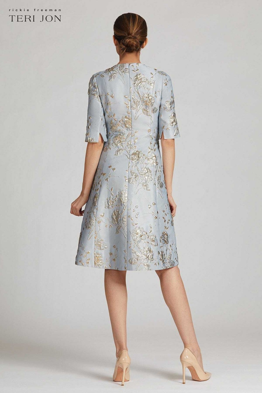 Clothing Teri Jon | Jacquard 3/4 Sleeve Aline Dress