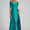 Clothing Teri Jon | Off Shoulder 3/4 Sleeve Gazar Gown Turquoise