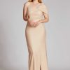 Clothing Teri Jon | Metallic Jacquard One Shoulder Side Drape Column Gown