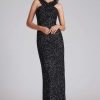 Clothing Teri Jon | Sequin Criss Cross Halter Gown Black