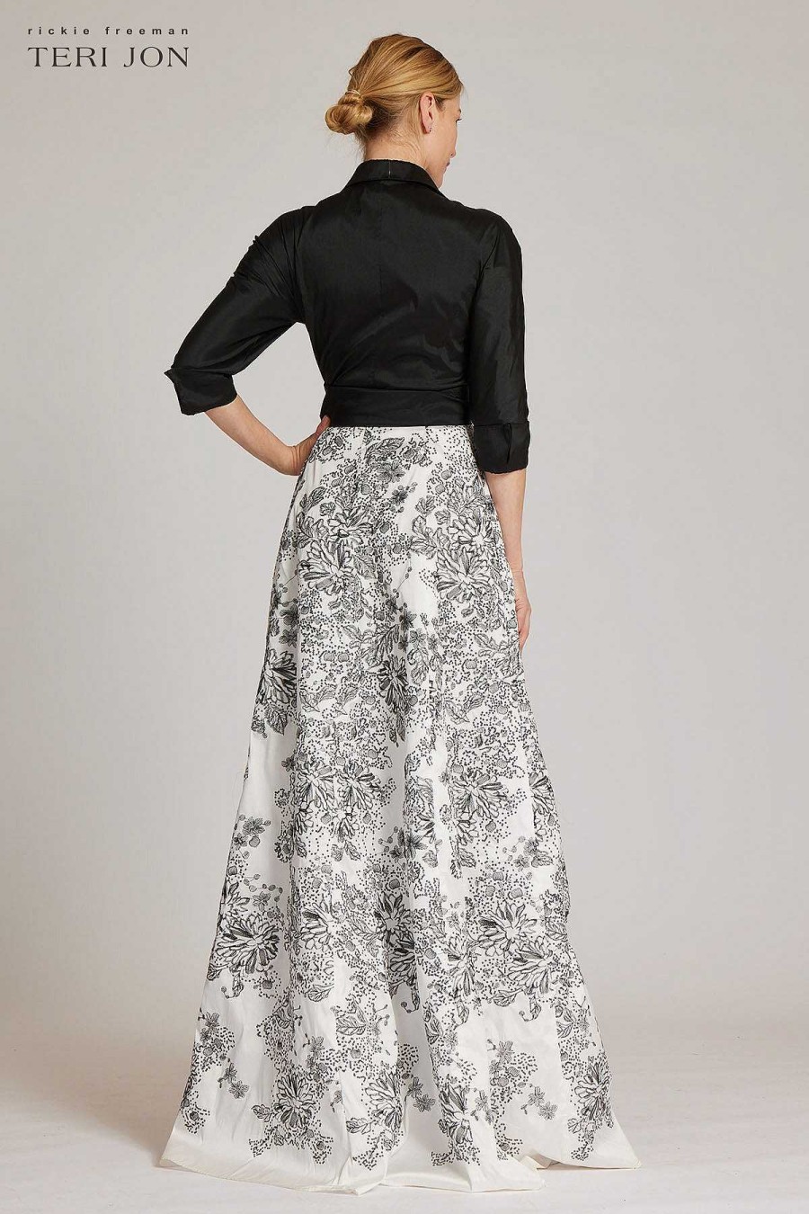 Clothing Teri Jon | Taffeta Shirt Gown With Black And White Skirt Black/White