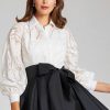 Clothing Teri Jon | Organza Burnout Top With Taffeta Skirt White Black